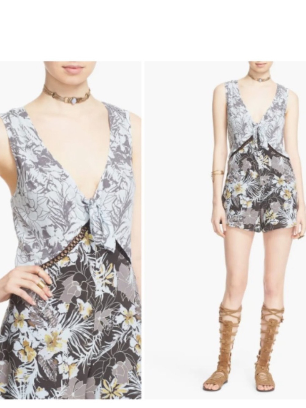 Free People Santiago Printed Romper in Night Combo. Size Medium